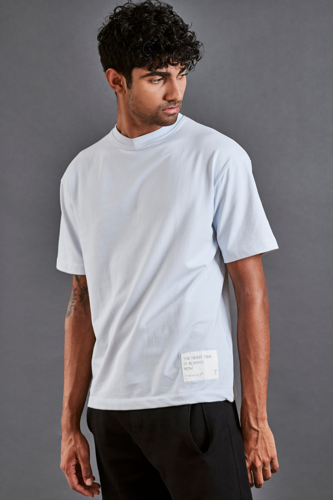 Here and now - Men’s Oversized Terry Tee - Illusion Blue