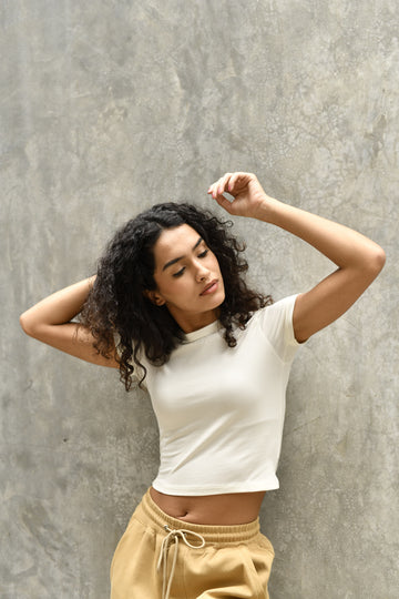 Hit reset - Women’s Cropped Supima Tee - Coconut Milk