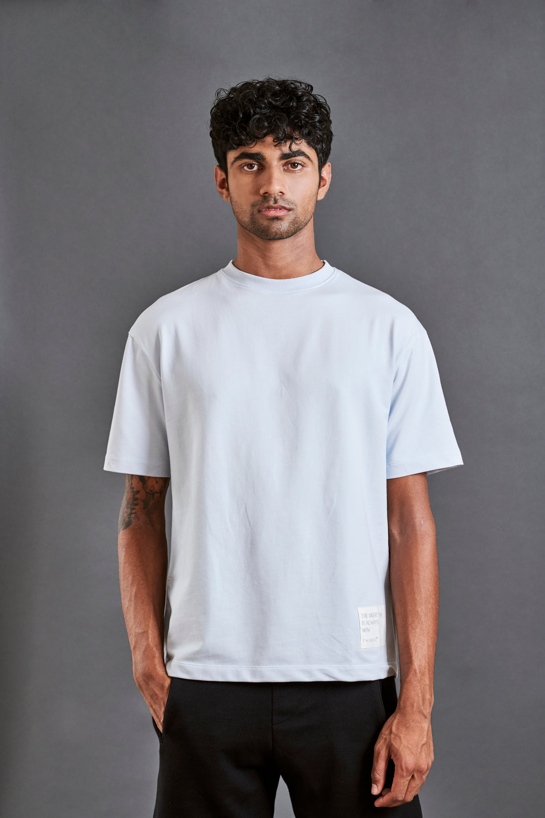 Here and now - Men’s Oversized Terry Tee - Illusion Blue