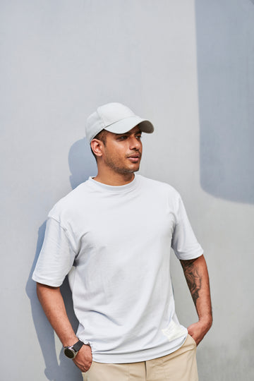 Here and now - Men’s Oversized Terry Tee - Illusion Blue