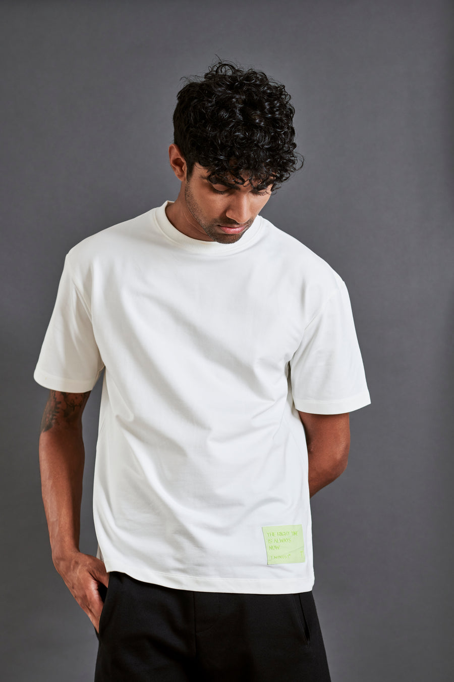 Here and now - Men’s Oversized French Terry Tee -  Coconut Milk