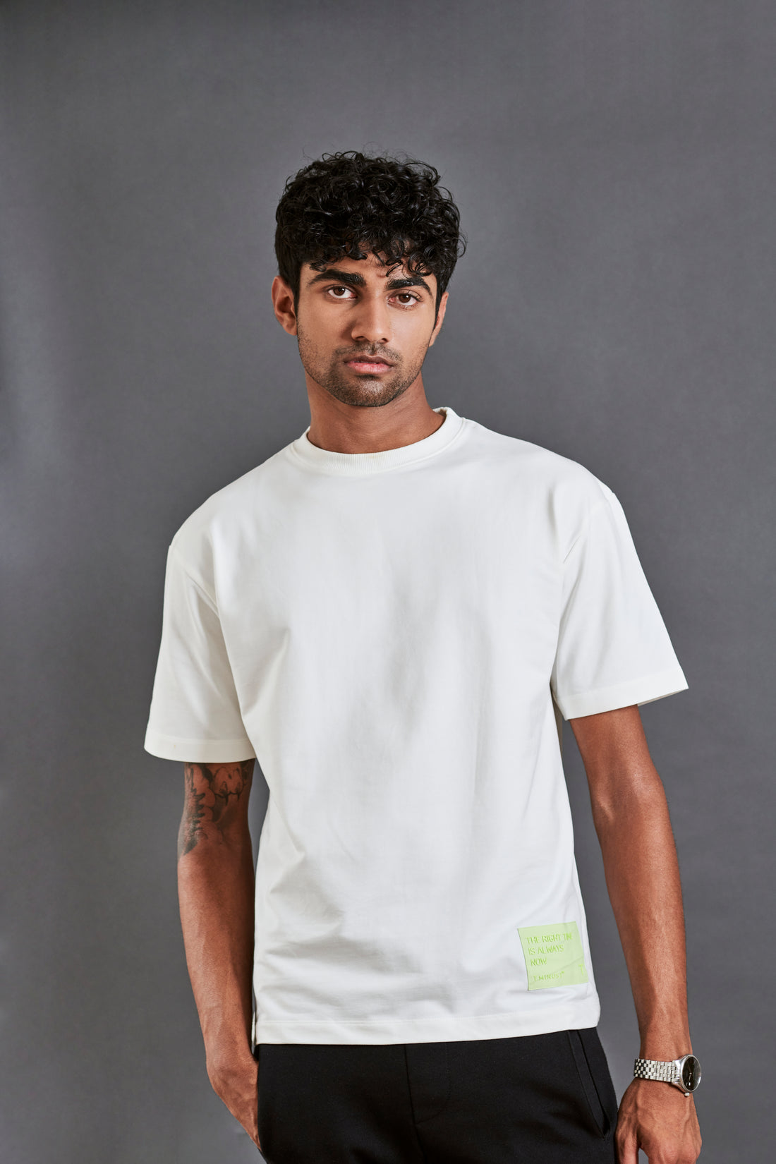 Here and now - Men’s Oversized French Terry Tee -  Coconut Milk